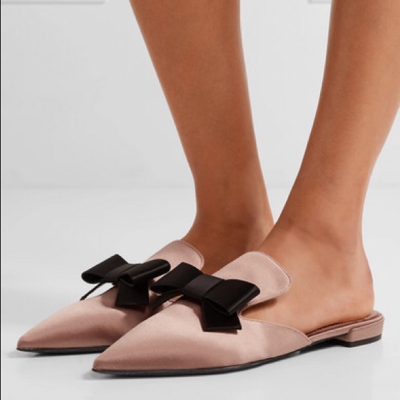 Prada Blush Satin Mules with Bow Sz 38 - Picture 1 of 6